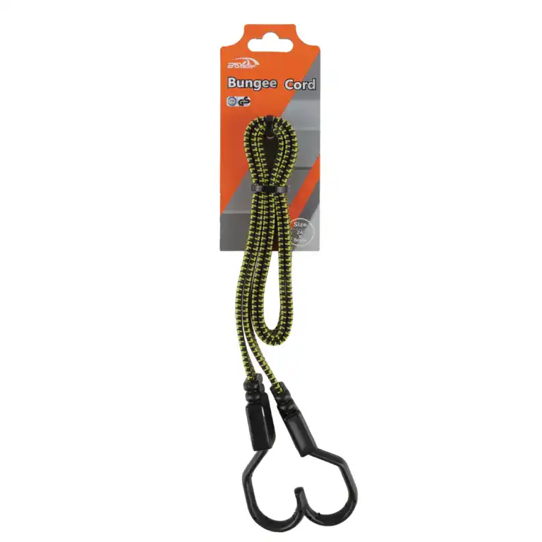 Durable bungee cord with hooks for fitness, strength training, and outdoor exercises, ideal for resistance workouts and physical therapy.