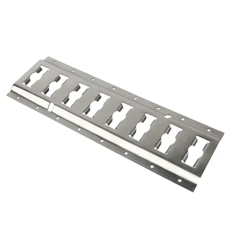 Heavy-duty steel cable management strip with multiple slots for organizing and securing cables efficiently. Ideal for industrial and workshop use to keep cables neat and accessible.