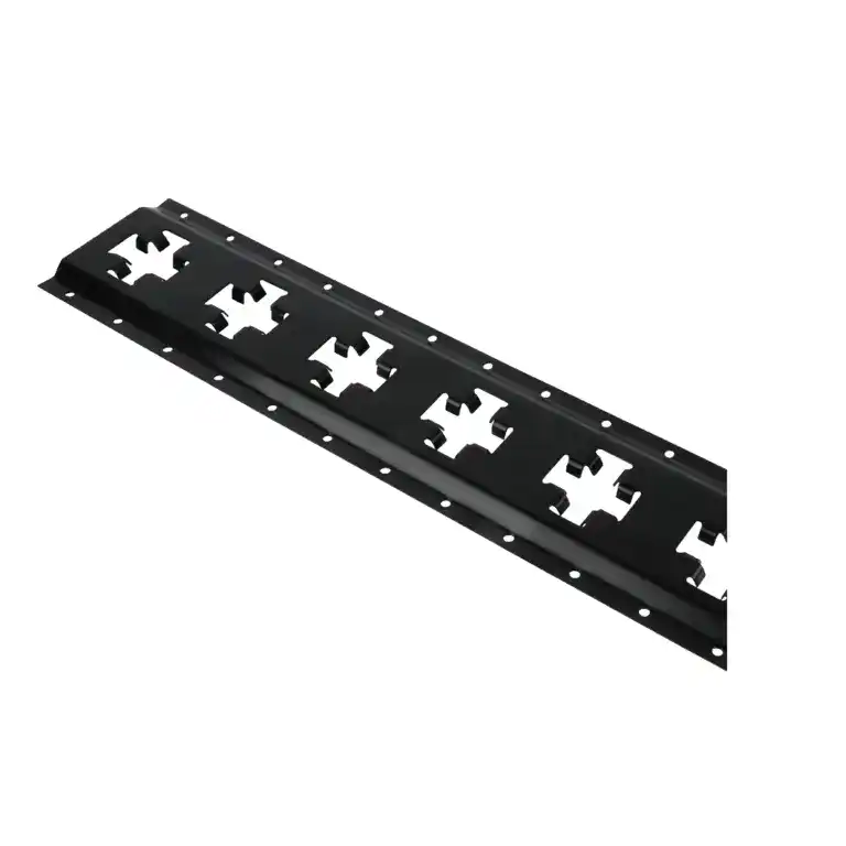 Cable management raceway for organized wiring and electrical setups.