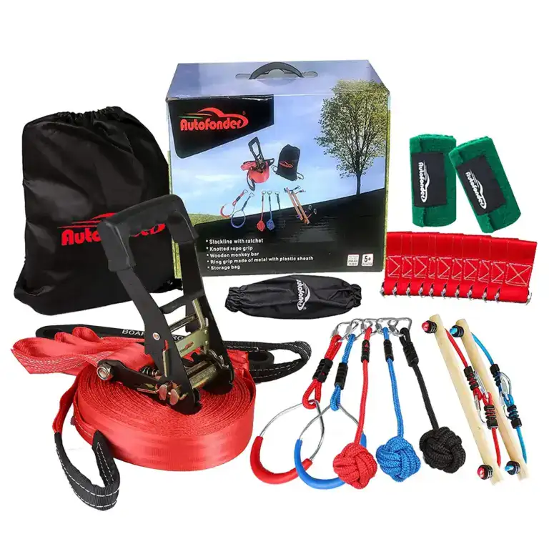 AutoFonder car rescue and lifting kit with straps, hooks, and accessories for vehicle recovery and maintenance.