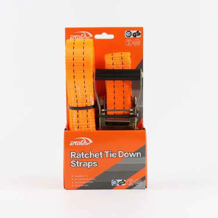 Heavy-duty ratchet tie down straps for reliable cargo securing and transportation. Perfect for lifting, moving, and securing loads with adjustable length and durable materials.