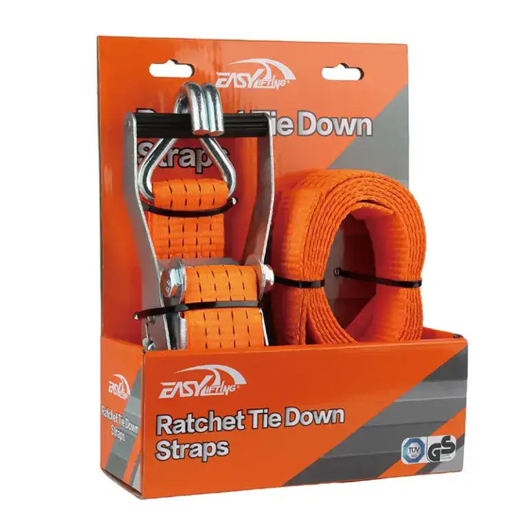 Heavy-duty ratchet tie down straps for safe and secure cargo fastening during transportation. Perfect for trucks, trailers, and moving applications.
