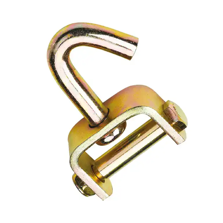 Heavy-duty lifting hook and latch for gym and fitness equipment. Designed for secure attachment and safety during weight training exercises. Ideal for professional and home gyms.