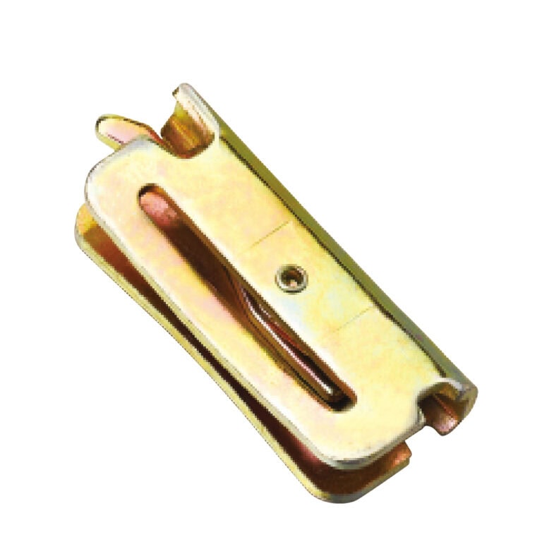 Metallic sliding door latch for fitness equipment safety and security.
