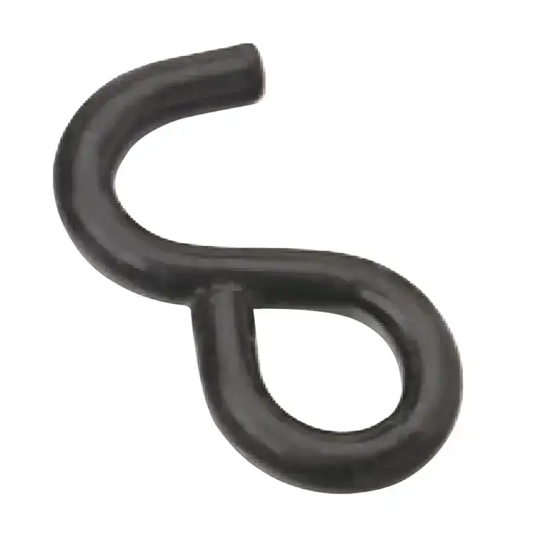 S-hook for gym and fitness equipment, durable black metal construction, ideal for hanging weights, resistance bands, or accessories during workouts.