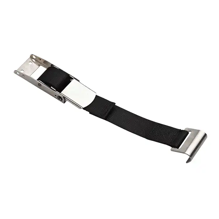 Heavy-duty lifting strap with metal hook and durable black nylon material for secure lifting and transportation.