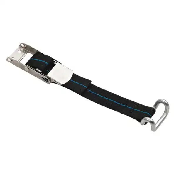 Heavy-duty lifting strap with metal buckle for secure weight handling.