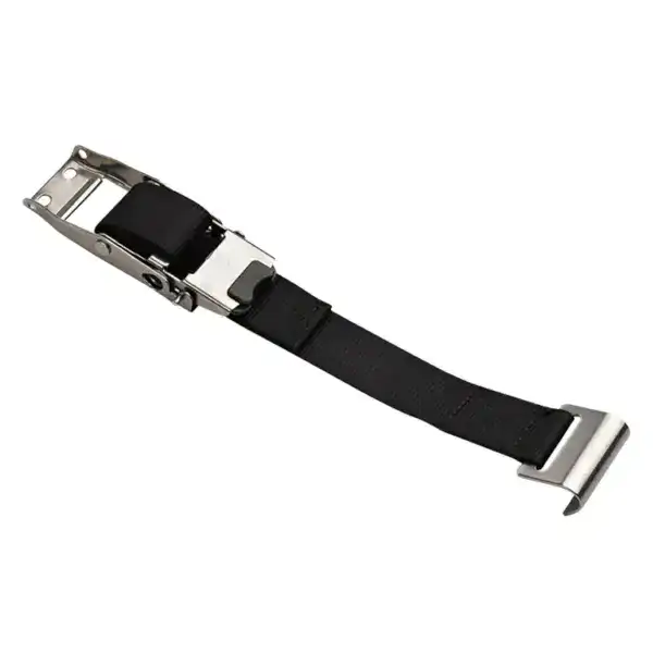 Lifting strap used for weightlifting and strength training exercises, featuring a durable black strap and metal buckle for secure grip and support during heavy lifts.