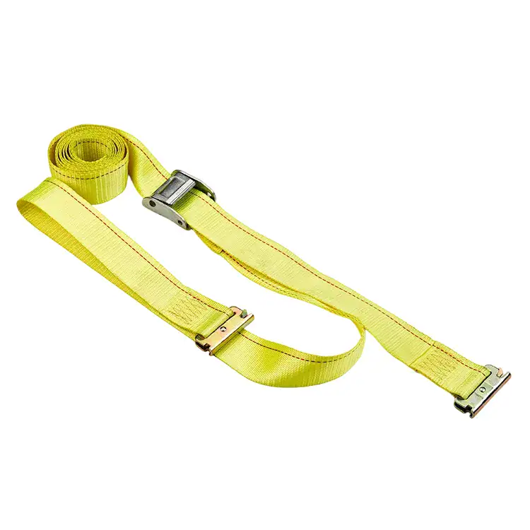 Durable yellow lifting strap with metal buckles designed for safe and reliable lifting, ideal for construction, moving, and industrial applications.