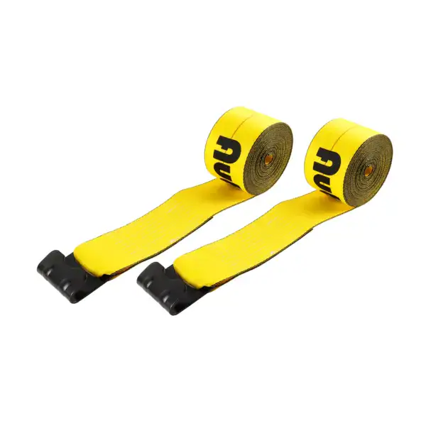 Yellow resistance bands with black clips, ideal for strength training, physical therapy, and fitness workouts. Durable latex material for versatile exercise routines.