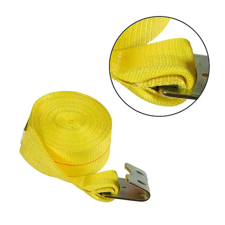 Training belt for weightlifting and powerlifting, featuring a durable yellow strap and sturdy metal buckle for secure fit and support during heavy lifts.