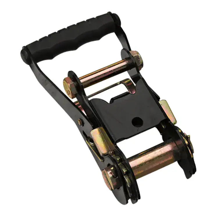 Heavy-duty ratchet strap tensioner for cargo securing and lifting applications, designed for durability and safety in transportation and industrial use.