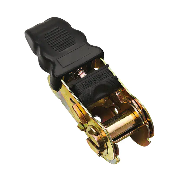 Heavy-duty clamp locking mechanism with black handle, used for securing industrial or lifting equipment, ensuring safety and stability during operations.