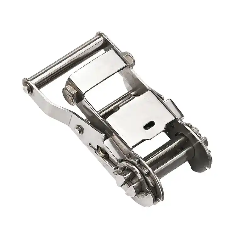 Metal weightlifting buckle for secure and adjustable fitness gear.