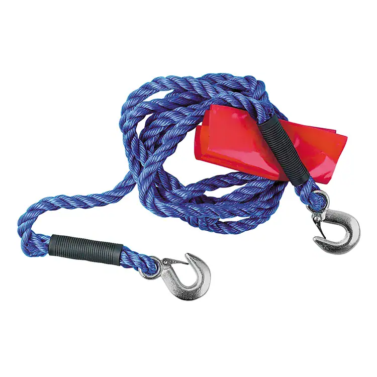 Durable blue resistance rope with metal hooks for strength training and fitness workouts. Ideal for building muscle, improving endurance, and enhancing overall fitness.