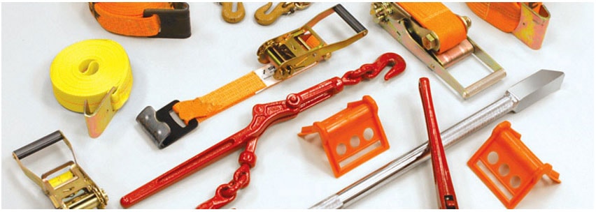 Essential cargo control items including ratchet straps, chains, hooks, and tie-downs for safe and secure cargo transport. Proper use of these tools ensures load stability and compliance with safety st.